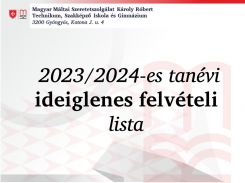 Ideiglenes felvételi lista a 2023/2024-es tanévre