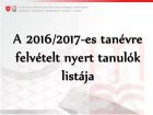 A 2016/2017-es tanévre felvett tanulók listája